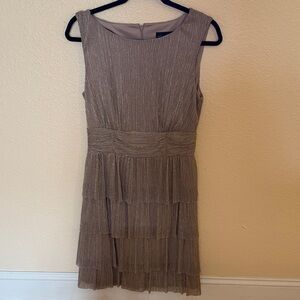 Connected Apparel Metallic Brown Tiered Mini Dress